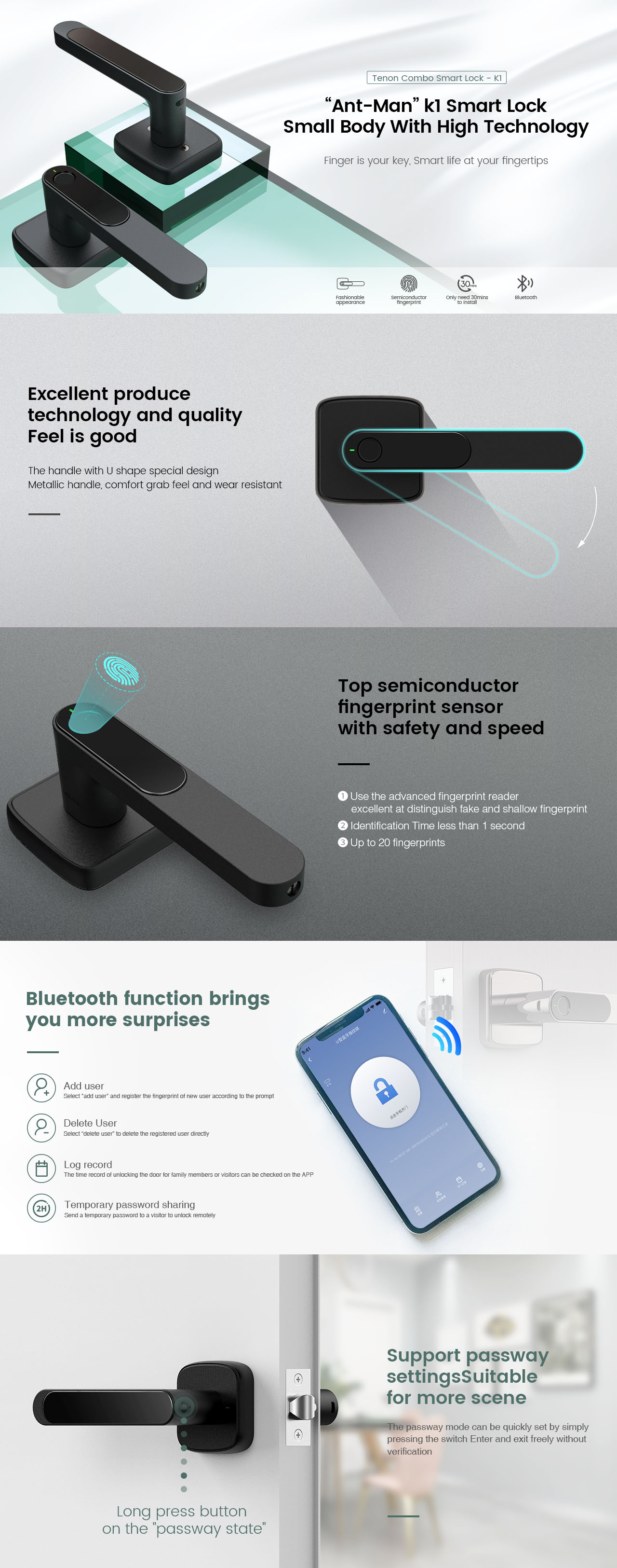 Details von Single Latch-Based Mini Smart Bluetooth Hebel Lock Für Innentür